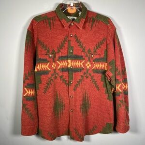 Orvis Vintage Southwestern Fleece Shirt Jacket Large Blanket Print Lodge Style